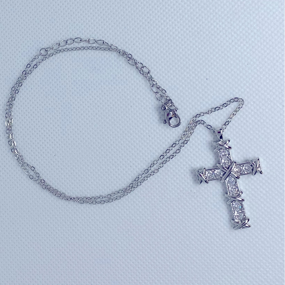 Silver-Tone Stainless Steel Cross Pendant Necklace